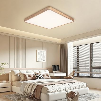 Brilagi - ściemnialna lampa sufitowa WOODLINE SQUARE LED/100W/230V 3000–6000K dąb 80x80 cm + pilot zdalnego sterowania
