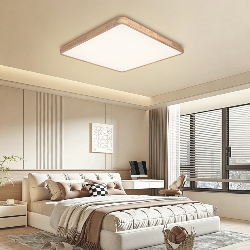 Brilagi - ściemnialna lampa sufitowa WOODLINE SQUARE LED/100W/230V 3000–6000K dąb 80x80 cm + pilot zdalnego sterowania