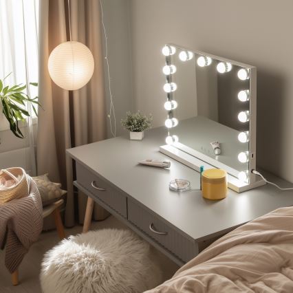 BRILAGI - ściemnialne LED lustro do makijażu HOLLYWOOD LED/15W/230V CCT + USB białe