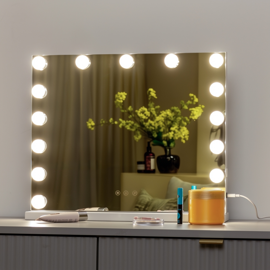BRILAGI - ściemnialne LED lustro do makijażu HOLLYWOOD LED/15W/230V CCT + USB białe