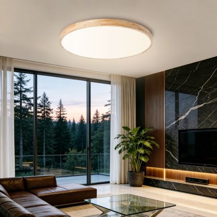 Brilagi - Ściemnialna oprawa sufitowa WOODLINE LED/100W/230V 3000-6000K dąb śr. 80 cm + pilot zdalnego sterowania