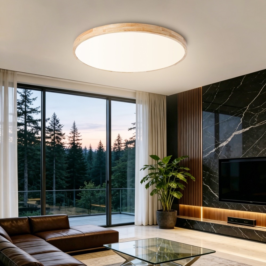 Brilagi - Ściemnialna oprawa sufitowa WOODLINE LED/100W/230V 3000-6000K dąb śr. 80 cm + pilot zdalnego sterowania