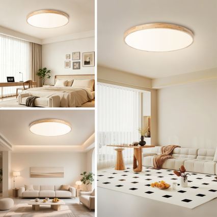 Brilagi - Ściemnialna oprawa sufitowa WOODLINE LED/100W/230V 3000-6000K dąb śr. 80 cm + pilot zdalnego sterowania