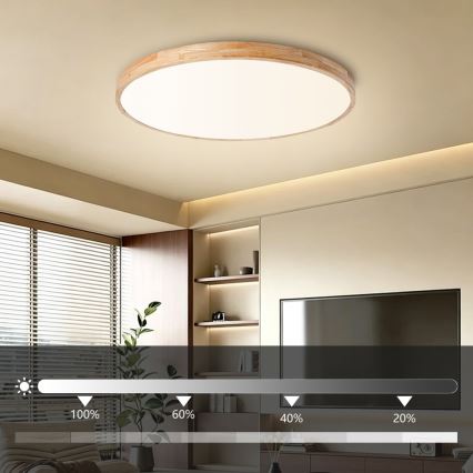 Brilagi - Ściemnialna oprawa sufitowa WOODLINE LED/100W/230V 3000-6000K dąb śr. 80 cm + pilot zdalnego sterowania