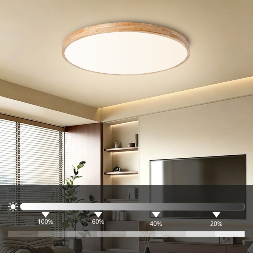 Brilagi - Ściemnialna oprawa sufitowa WOODLINE LED/100W/230V 3000-6000K dąb śr. 80 cm + pilot zdalnego sterowania