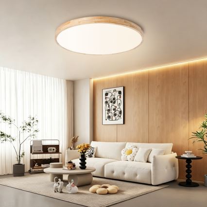 Brilagi - Ściemnialna oprawa sufitowa WOODLINE LED/100W/230V 3000-6000K dąb śr. 80 cm + pilot zdalnego sterowania