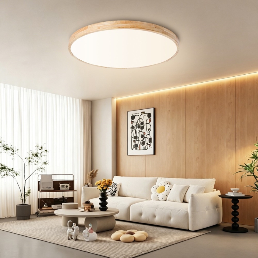 Brilagi - Ściemnialna oprawa sufitowa WOODLINE LED/100W/230V 3000-6000K dąb śr. 80 cm + pilot zdalnego sterowania