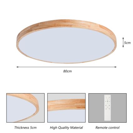 Brilagi - Ściemnialna oprawa sufitowa WOODLINE LED/100W/230V 3000-6000K dąb śr. 80 cm + pilot zdalnego sterowania