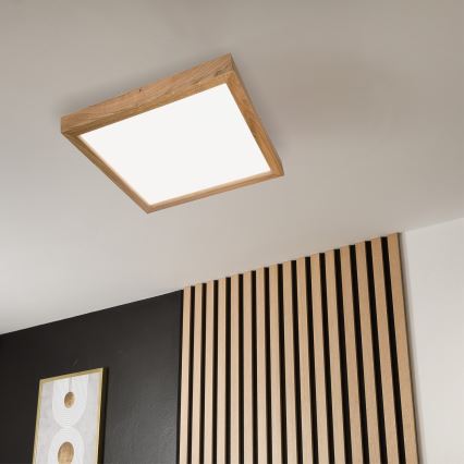 Brilagi - LED Ściemnialny plafon łazienkowy WOODY FRAME LED/50W/230V dąb 60x60 cm 3000-6000K IP44 + zdalne sterowanie