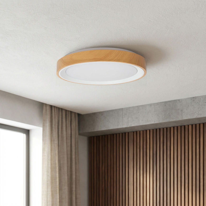 Brilagi - ściemnialna oprawa sufitowa LED FLOCO LED/48W/230V śr. 40 cm dekor drewna/biały + pilot zdalnego sterowania