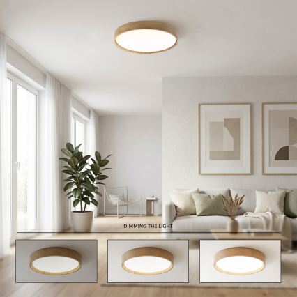 Brilagi - ściemnialna lampa sufitowa MANAROLA SMART LED/36W/230V 3000–6000K Wi-Fi Tuya Beacon, średnica 51 cm, dąb + pilot zdalnego sterowania