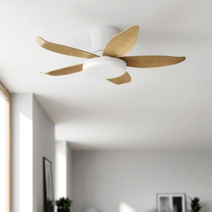 Brilagi - Ściemnialny wentylator sufitowy LED, 32W, 230V, 3000–6500K, śr. 95 cm, biały/brązowy + pilot zdalnego sterowania