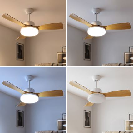 Brilagi - Ściemnialny wentylator sufitowy z LED, 34W, 230V, 3000-6500K, śr. 106 cm, biały/brązowy + pilot zdalnego sterowania