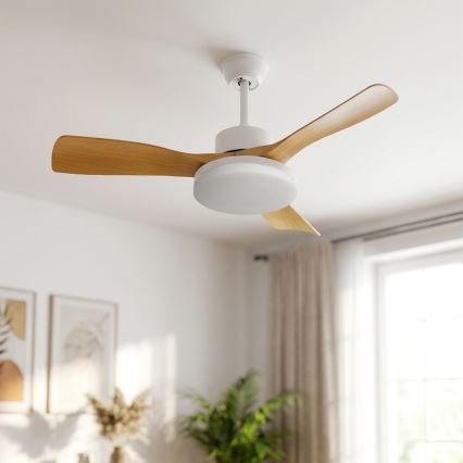 Brilagi - Ściemnialny wentylator sufitowy z LED, 34W, 230V, 3000-6500K, śr. 106 cm, biały/brązowy + pilot zdalnego sterowania