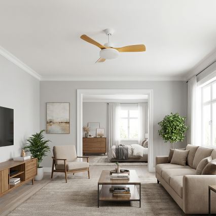Brilagi - Ściemnialny wentylator sufitowy z LED, 34W, 230V, 3000-6500K, śr. 106 cm, biały/brązowy + pilot zdalnego sterowania
