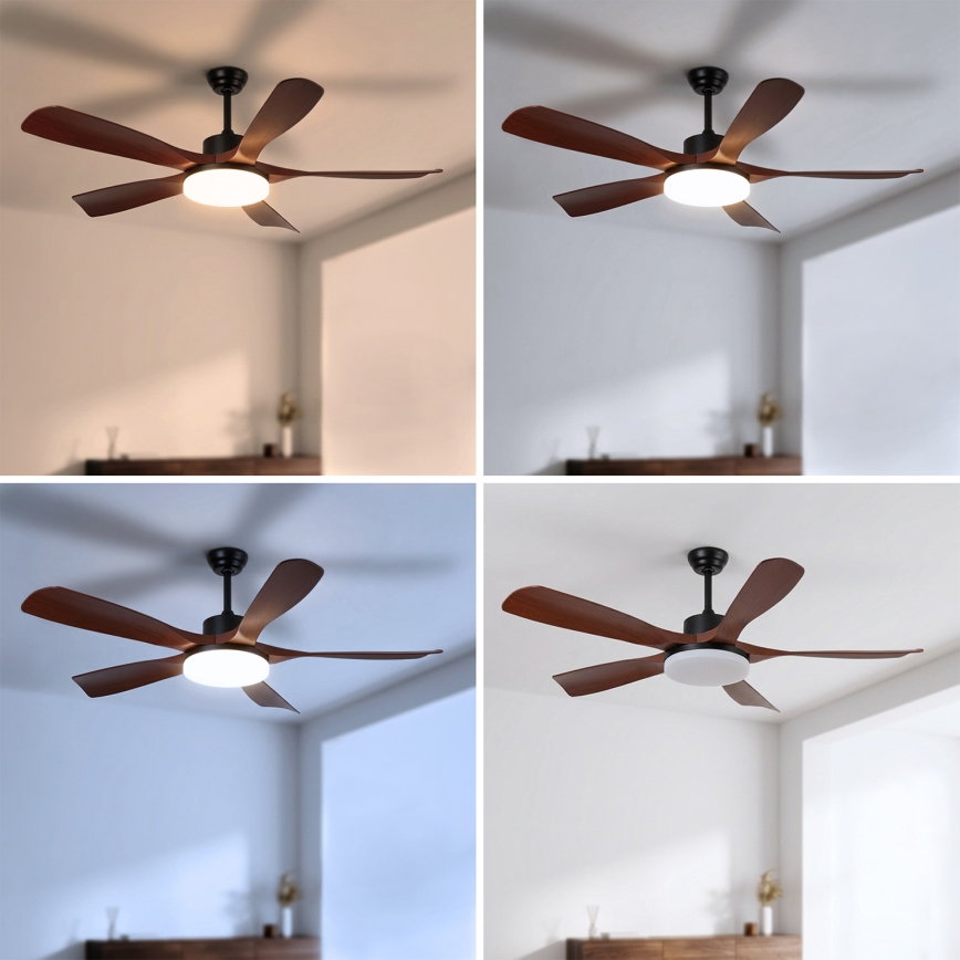 Brilagi - ściemnialny sufitowy wentylator LED LED/34W/230V 3000-6500K Ø 132 cm czarny/brązowy + pilot zdalnego sterowania