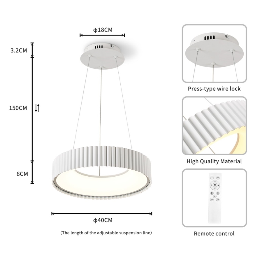Brilagi - LED ściemnialny żyrandol wiszący na linkach FALCON MODERN LED/30W/230V 3000-6000K ø 40 cm biały + zdalne sterowanie