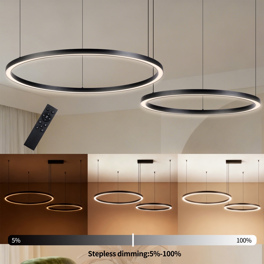 Brilagi - LED ściemnialny żyrandol na lince PORTOFINO LED/98W/230V 3000-6000K czarny + pilot zdalnego sterowania