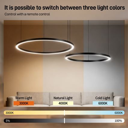 Brilagi - LED ściemnialny żyrandol na lince PORTOFINO LED/98W/230V 3000-6000K czarny + pilot zdalnego sterowania