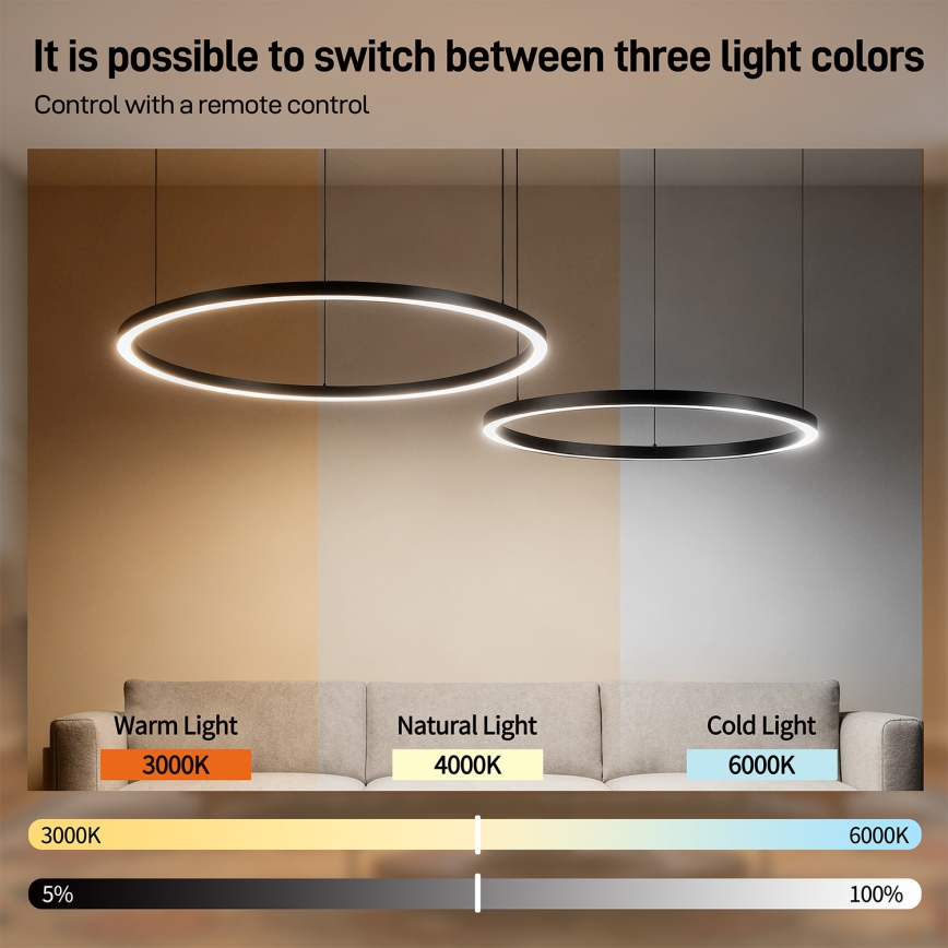 Brilagi - LED ściemnialny żyrandol na lince PORTOFINO LED/98W/230V 3000-6000K czarny + pilot zdalnego sterowania