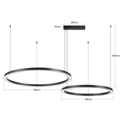 Brilagi - LED ściemnialny żyrandol na lince PORTOFINO LED/98W/230V 3000-6000K czarny + pilot zdalnego sterowania