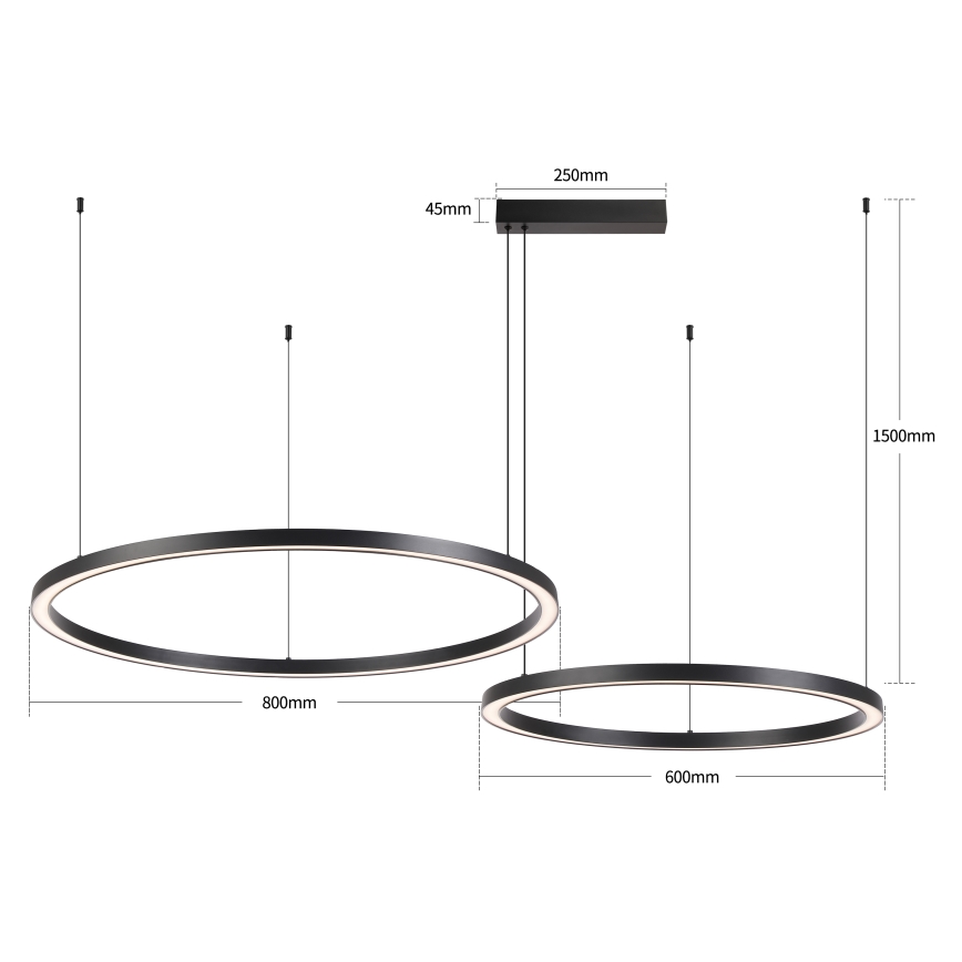 Brilagi - LED ściemnialny żyrandol na lince PORTOFINO LED/98W/230V 3000-6000K czarny + pilot zdalnego sterowania