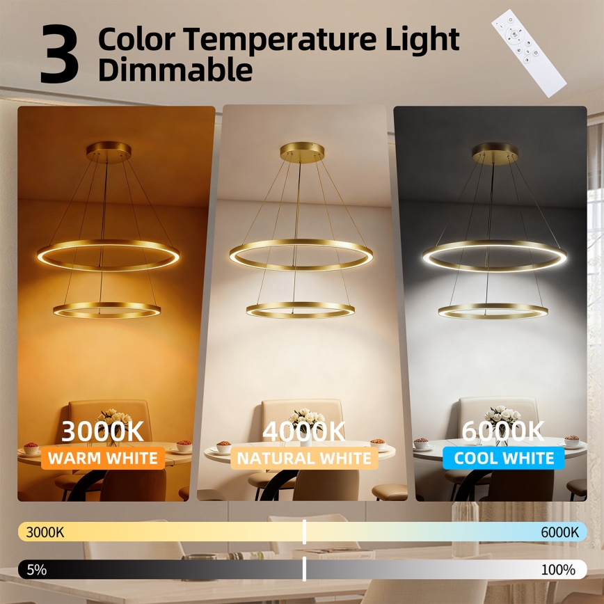 Brilagi - Ściemnialny żyrandol LED na lince PORTOFINO LED/98W/230V 3000-6000K śr. 80 cm złoty + pilot zdalnego sterowania