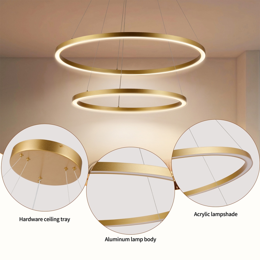 Brilagi - Ściemnialny żyrandol LED na lince PORTOFINO LED/98W/230V 3000-6000K śr. 80 cm złoty + pilot zdalnego sterowania