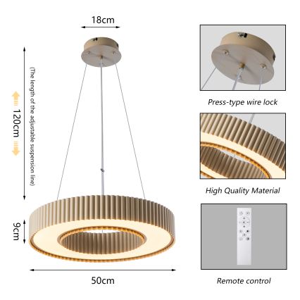 Brilagi - LED ściemnialny żyrandol na lince LUMIX LED/48W/230V 3000-6000K beżowy śr. 50 cm + pilot zdalnego sterowania