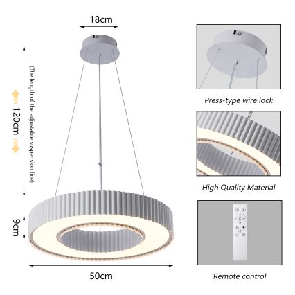 Brilagi - LUMIX żyrandol LED ściemnialny na przewodzie LED/48W/230V 3000–6000K biały Ø 50 cm + pilot zdalnego sterowania