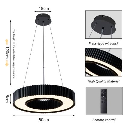 Brilagi - LED ściemnialny żyrandol na lince LUMIX LED/48W/230V 3000-6000K czarny śr. 50 cm + pilot zdalnego sterowania