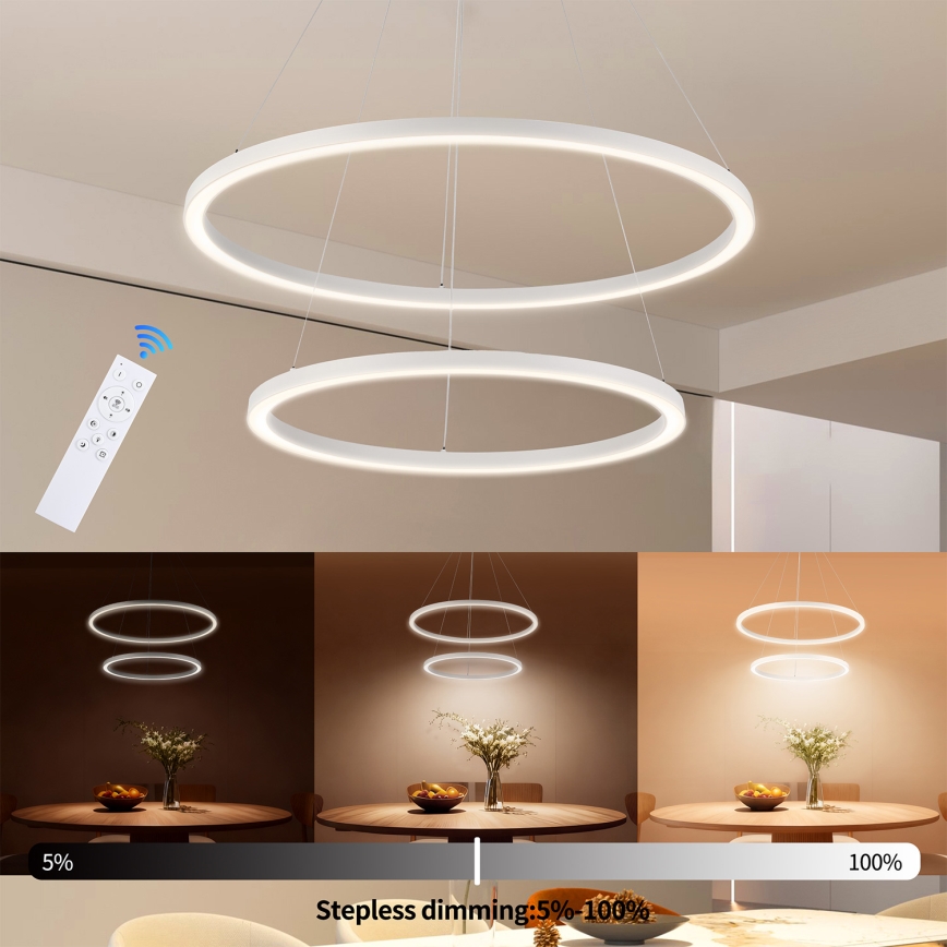 Brilagi - LED ściemnialny żyrandol na linkach PORTOFINO LED/98W/230V 3000-6000K śr. 80 cm biały + pilot
