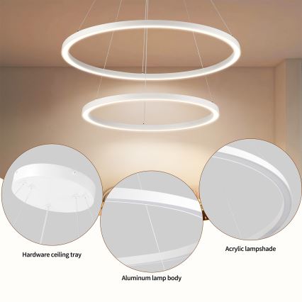 Brilagi - LED ściemnialny żyrandol na linkach PORTOFINO LED/98W/230V 3000-6000K śr. 80 cm biały + pilot