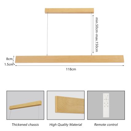 Brilagi - LED ściemnialny żyrandol na linkach SLIMLINE LED/40W/230V 3000-6000K dekor dębu + pilot zdalnego sterowania