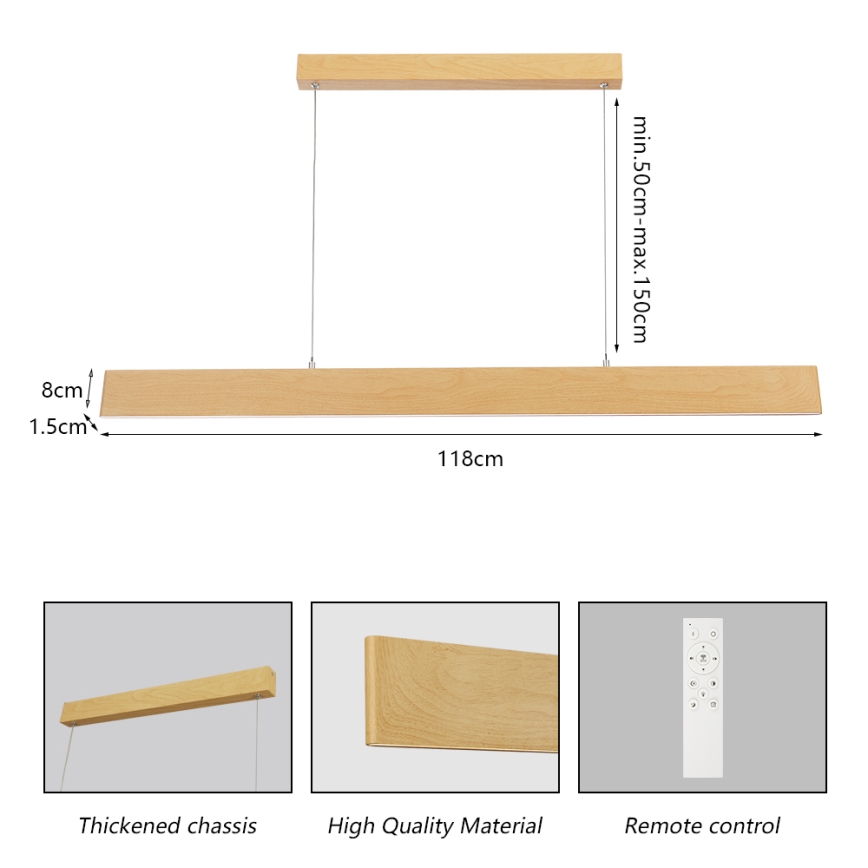 Brilagi - LED ściemnialny żyrandol na linkach SLIMLINE LED/40W/230V 3000-6000K dekor dębu + pilot zdalnego sterowania