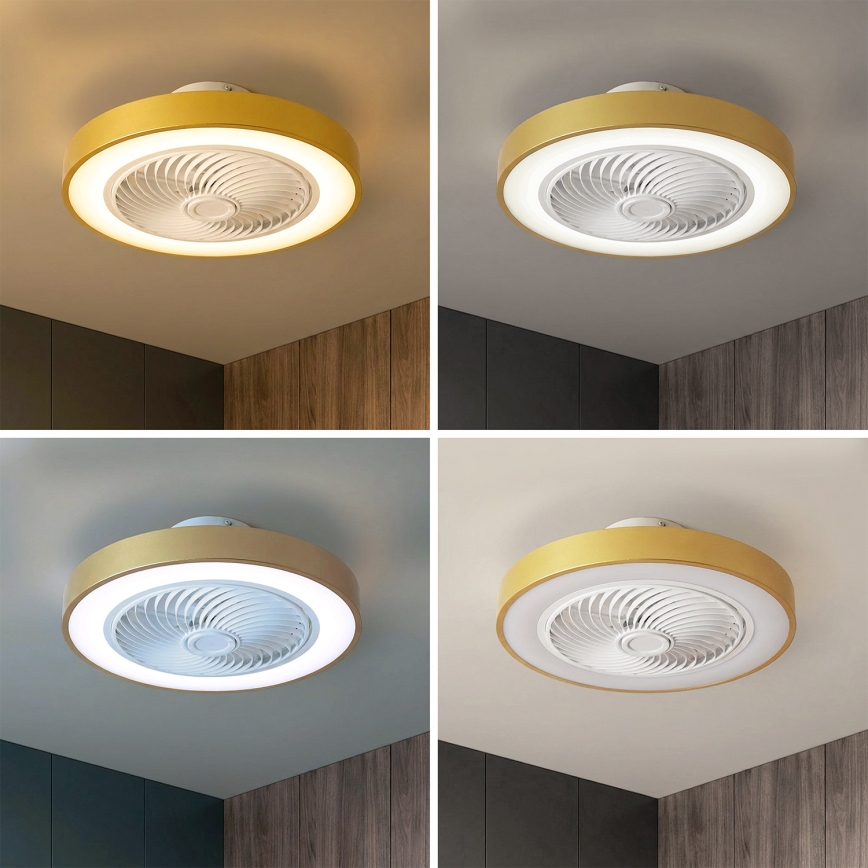 Brilagi - LED ściemnialna lampa sufitowa z wentylatorem LED/38W/230V 3000-6500K 3000-6500K śr. 50 cm złota + zdalne sterowanie