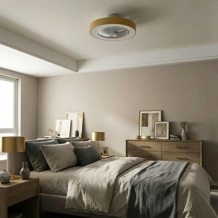 Brilagi - LED ściemnialna lampa sufitowa z wentylatorem LED/38W/230V 3000-6500K 3000-6500K śr. 50 cm złota + zdalne sterowanie