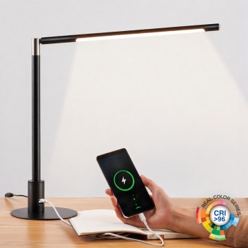 BRILAGI - ściemniana lampka biurkowa z portami USB VARIO LED/7W/230V 3000-6500K CRI 96 czarna