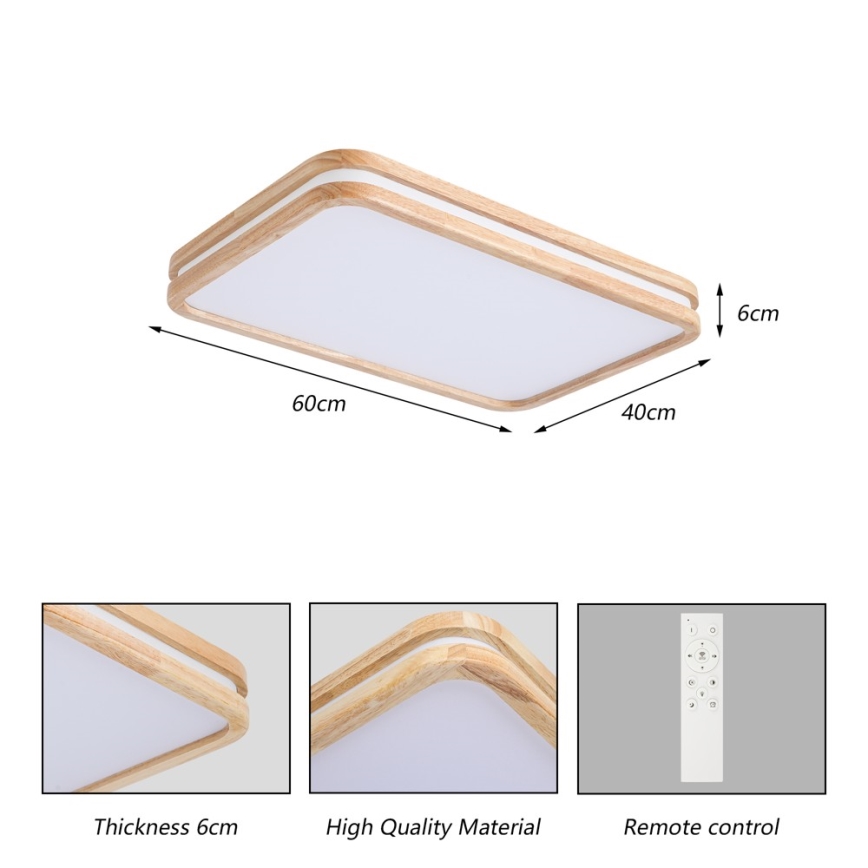 Brilagi - Ściemnialna lampa sufitowa LED MOLINA SQUARE LED/54W/230V 3000-6000K dąb 60x40 cm + zdalne sterowanie
