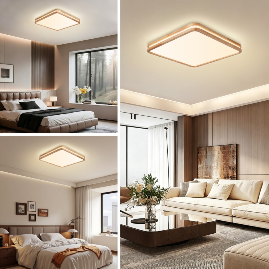 Brilagi - LED ściemnialna oprawa sufitowa MOLINA SQUARE LED/80W/230V 3000-6000K dąb 60x60 cm + pilot zdalnego sterowania