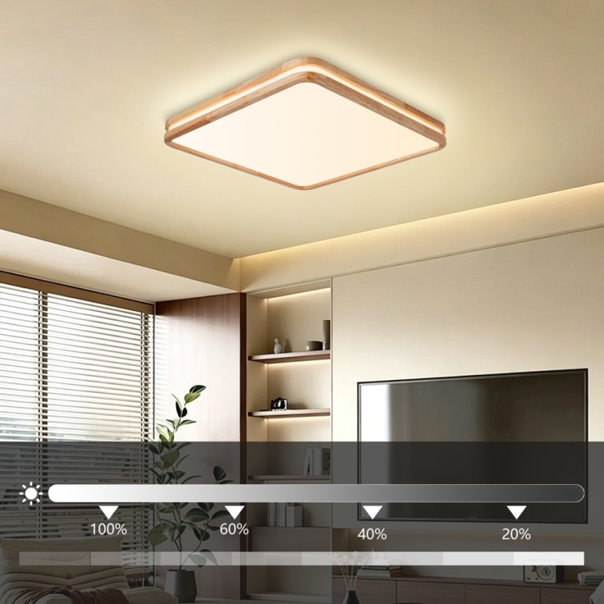 Brilagi - LED ściemnialna oprawa sufitowa MOLINA SQUARE LED/80W/230V 3000-6000K dąb 60x60 cm + pilot zdalnego sterowania