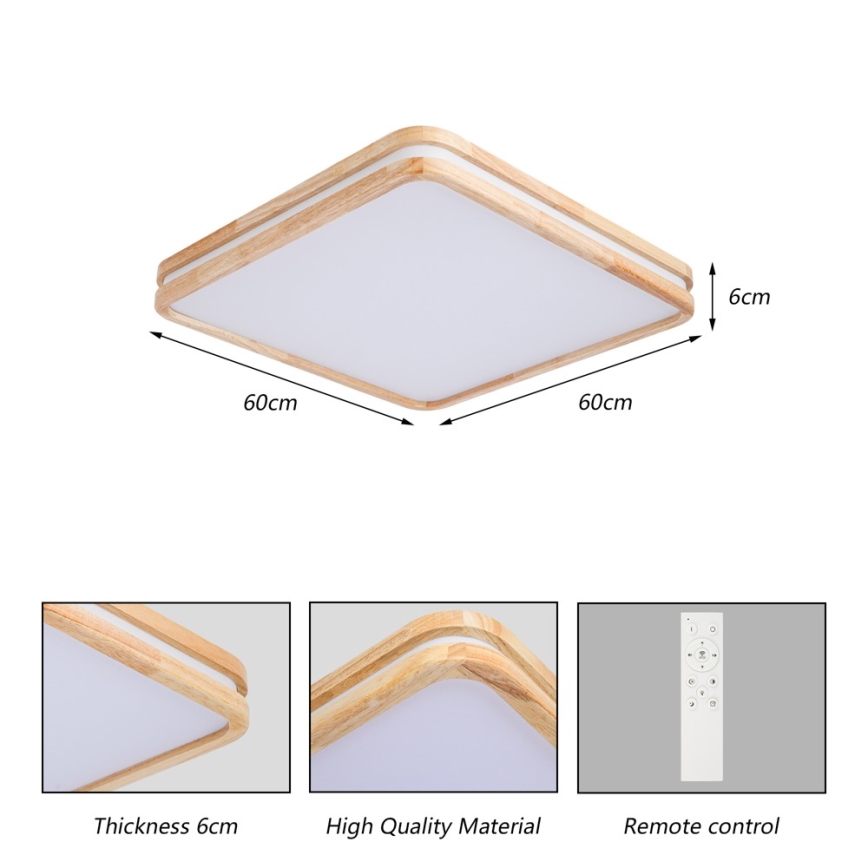 Brilagi - LED ściemnialna oprawa sufitowa MOLINA SQUARE LED/80W/230V 3000-6000K dąb 60x60 cm + pilot zdalnego sterowania
