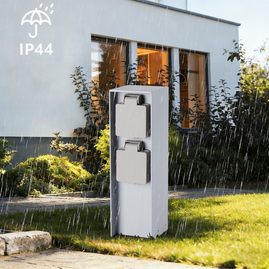 Brilagi - Słupek zewnętrzny PILLAR z 2 gniazdami SCHUKO, 230V, IP44, srebrny