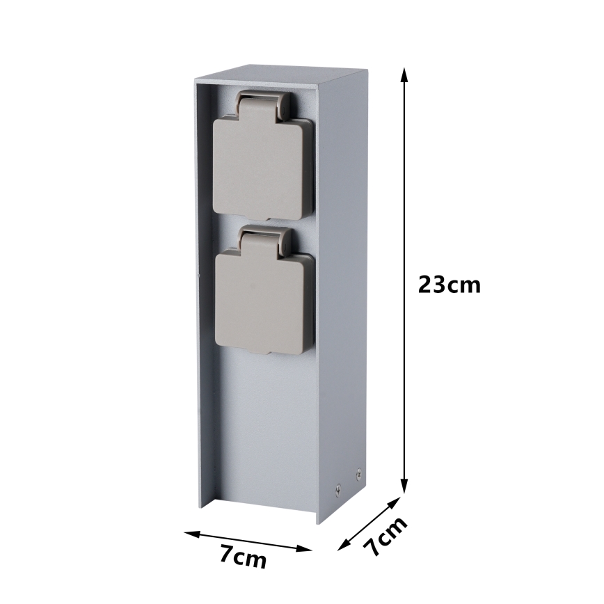 Brilagi - Słupek zewnętrzny PILLAR z 2 gniazdami SCHUKO, 230V, IP44, srebrny