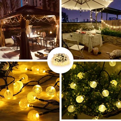 Brilagi - LED solarny łańcuch dekoracyjny BUBBLE 300 diod LED/8 funkcji 30m IP65 ciepła biała 500 mAh