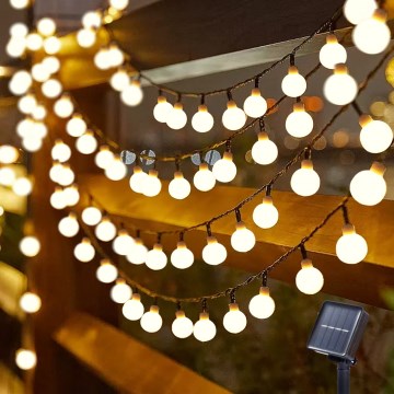 Brilagi - Solarny łańcuch dekoracyjny LED BUBBLE, 200 diod LED, 8 trybów, 20 m, IP65, ciepła biała, 800 mAh