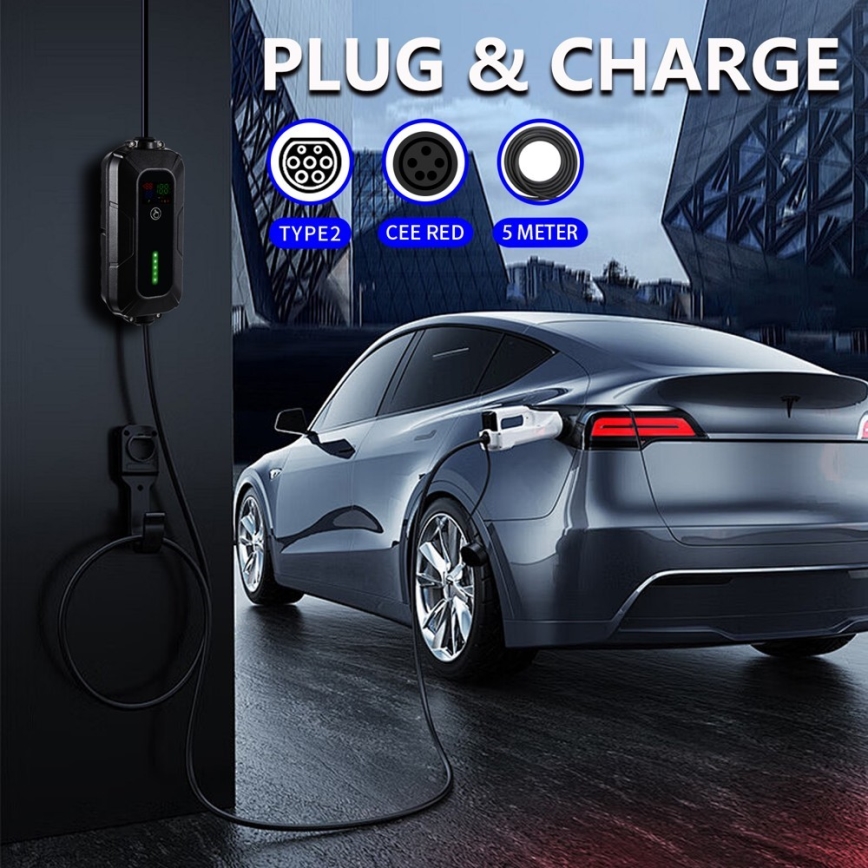 Brilagi - Podróżna stacja ładowania pojazdów elektrycznych do samochodów elektrycznych FAST AC Typ 2 16A/380V 11kW + wtyczka 230V, 3,7kW 5m + pokrowiec