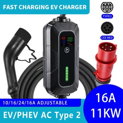 Brilagi - Podróżna stacja ładowania pojazdów elektrycznych do samochodów elektrycznych FAST AC Typ 2 16A/380V 11kW + wtyczka 230V, 3,7kW 5m + pokrowiec