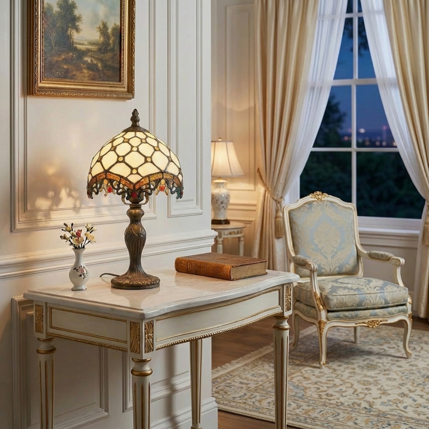 BRILAGI - Tiffany witrażowa lampa stołowa IVORY 1xE27/60W/230V