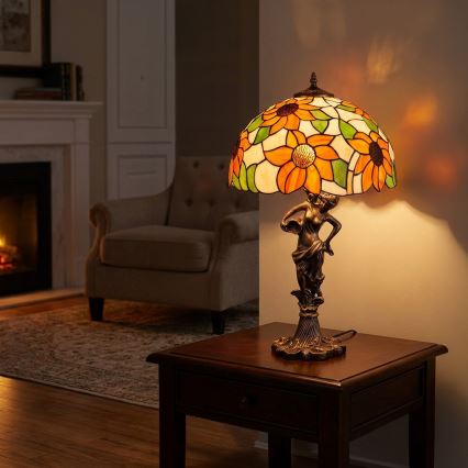 BRILAGI - Tiffany witrażowa lampa stołowa SUNFLOWER 1xE27/60W/230V